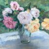 Vintage 1930's French Impressionist Still Life Roses in Glass in Garden