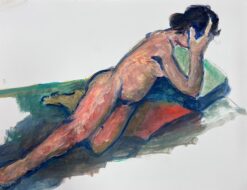 Reclining Nude Lady Model 1970's French Modernist Painting Provence Collection
