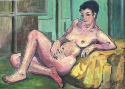 Reclining Nude Lady Model 1970's French Modernist Painting Provence Collection