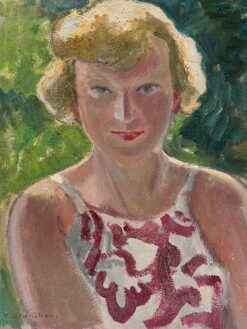 Blonde Lady In Red & White Vest Portrait 1930's French Impressionist