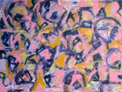 Huge Pink Purple and Orange Abstract Expressionist Painting Contemporary British