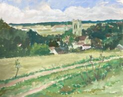 1930's French Small Village Church Open Green Track Field Landscape