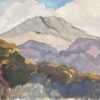 1930's French Impressionist Grey and Purple Mountains in Blue Cloudy Sky