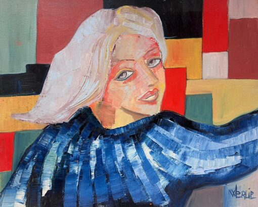 Large Abstract Cubist Style Multicoloured Original Oil Painting Signed