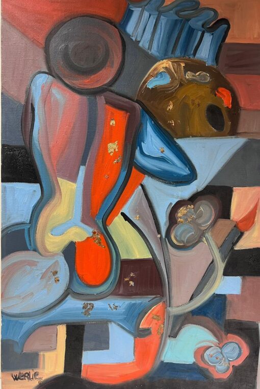Large Abstract Cubist Style Multicoloured Original Oil Painting Signed