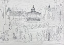 1900-1999 Modernist Painting Black and White Figures In The Park