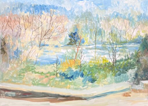 1900-1999 Modernist Painting Path Along The Tall Tree River Bank