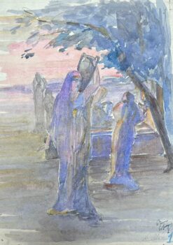 1930's French Impressionist Praying Monks Surrounding The Tomb