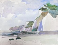 Grass Covered Rocky Coastal Cliffs 1930's French Impressionist