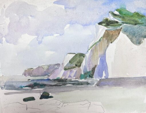 Grass Covered Rocky Coastal Cliffs 1930's French Impressionist