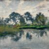 Fine Antique French Impressionist Signed Oil Painting Beautiful River Landscape