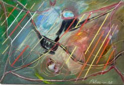 Original 1900-1999 French Abstract Painting Twirling Shapes 1985