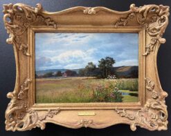 Summer Meadows Wild Flowers by River, Original Victorian Oil Painting