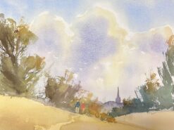 Fine British Original Impressionist Watercolor Figures Walking The Country Path