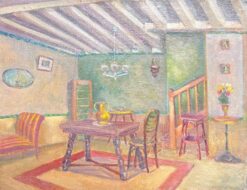 Rustic French Cottage Interior Scene 1950's French Post-Impressionist Oil