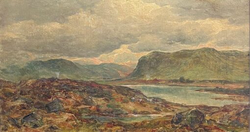 Scottish Mountainous Landscape Tranquil Loch Antique Scottish Oil Painting