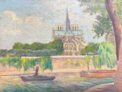 Parisian View of Notre Dame from the Seine Vibrant Oil Painting