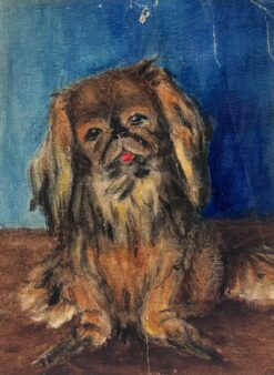 Portrait of a Pekingese Dog Vintage English Watercolour Painting