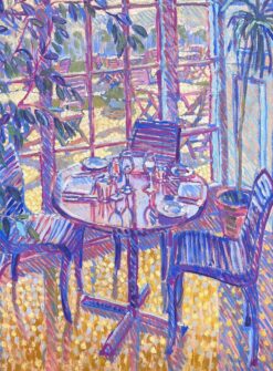 Luminous Purple Dining Table Sunlit Interior Oil Painting Framed Modern English