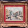 Canal View in Amsterdam Tranquil Cityscape Dutch School signed Oil Painting