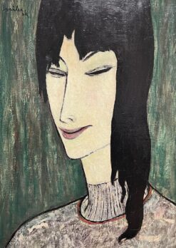 1930's French Modernist Portrait of Black Haired Lady with Fringe Signed Oil