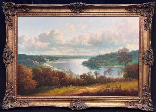 Large Traditional English River Woodland Landscape Signed Oil Painting framed