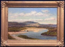 Large Victorian Scottish Highlands River Landscape Sandy Beaches Oil Painting