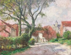 1930's Belgian Impressionist Signed Large Oil Dappled Lit Autumn Street Village