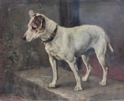 Fine Victorian Dog Painting Portrait of Jack Russell Terrier 19th c Oil Painting