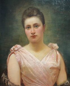 1800-1899 French Portrait of a Lady in Pink Silk Gown Belle Epoque Period