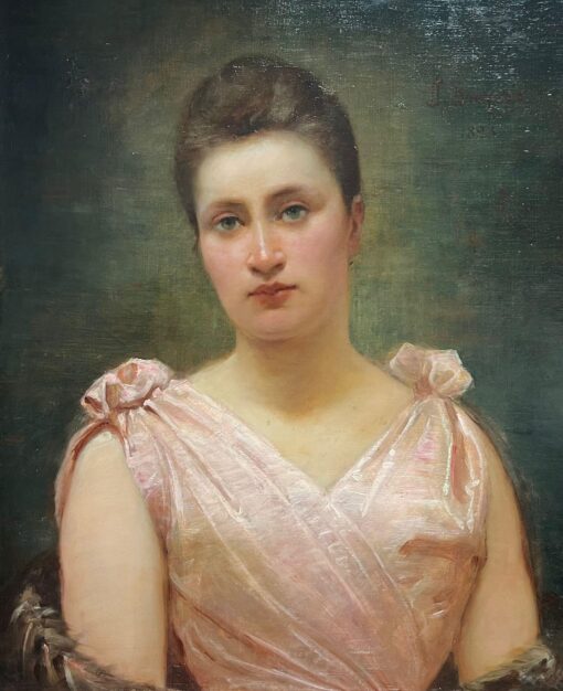 1800-1899 French Portrait of a Lady in Pink Silk Gown Belle Epoque Period
