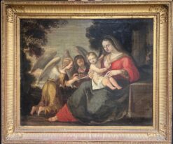 1700 - 1799 Painting Baroque Madonna & Child Attendant Angels Offering Gifts