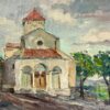 Rustic Mediterranean Church with Red-Tiled Roof and Arched Facade Landscape