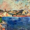 Vibrant Coastal Scene Serene Bright Blue Harbor Landscape