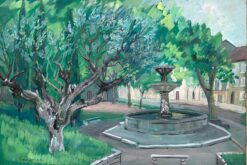 Village Square with Majestic Olive Tree and Elegant Fountain Provincial Life