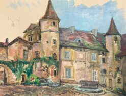 Quaint French Chateau Courtyard with Ivy-Clad Walls and Stone Well France
