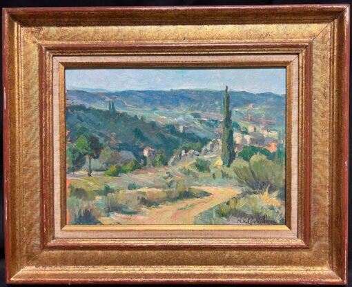 Idyllic Provençal Landscape with Cypress Trees 1950's French Oil Female Artist