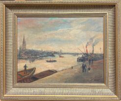 View of Early Rouen, France 20th-Century Riverfront Scene with Steamboats