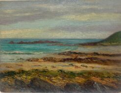 1900's French Impressionist Oil Painting Blue Coastline Rocky Shores