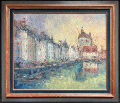Honfleur Harbor Scene Mid-Century Modernist French Oil Painting Thickly Painted