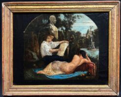 1700 - 1799 French Oil Artist Painting Nude Model Classical Garden Scene