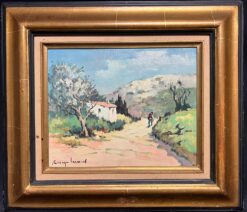 Les Alpilles Provençal Landscape with Figure Walking on Path Signed French Oil