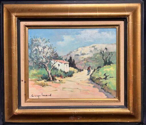 Les Alpilles Provençal Landscape with Figure Walking on Path Signed French Oil