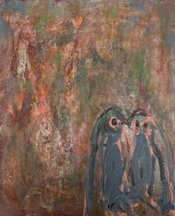 Abstract Expressionist Painting of Two Penguins Whimsical Companions Oil