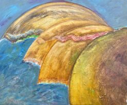 French 1900-1999 Painting Layered Earth-Like Spheres in Abstract Composition
