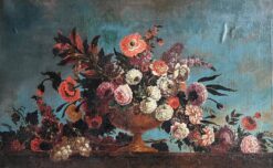 1700 - 1799 Huge Floral Still Life Oil Painting Depicting Bouquet Ornate Urn
