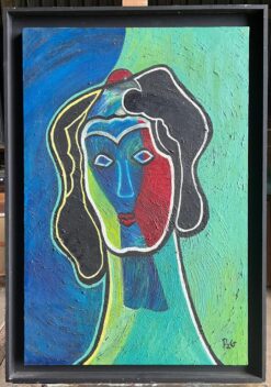 French Contemporary Abstract Portrait Oil Painting in Vibrant Color Blocks