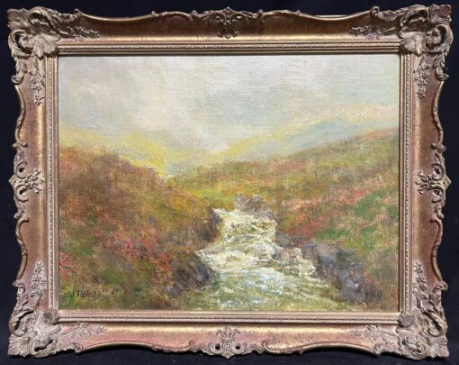 Flowing Stream Through Valley Misty Highlands Oil Painting Respected Artist