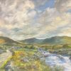 Vintage Irish Oil Painting Winding Stream & Rolling Green Hills under Cloudy Sky