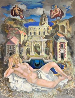 Huge 1950's French Nude Venus in Classical Architectural Dreamscape Mythical